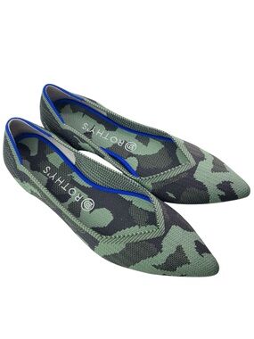 Rothy's The Point Pointed Toe Knit Casual Slip On Olive Camo Ballet Flats